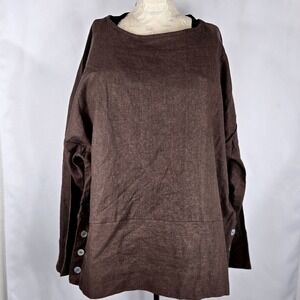 Colors Artwear Linen Tunic Top Button Accent Long Sleeve Brown Rayon Size 2 Boho
